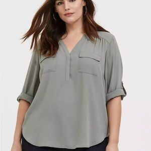 Torrid Harper Blouse Size 3 (3X) Olive Green Georgette Plus Size Flowy Top